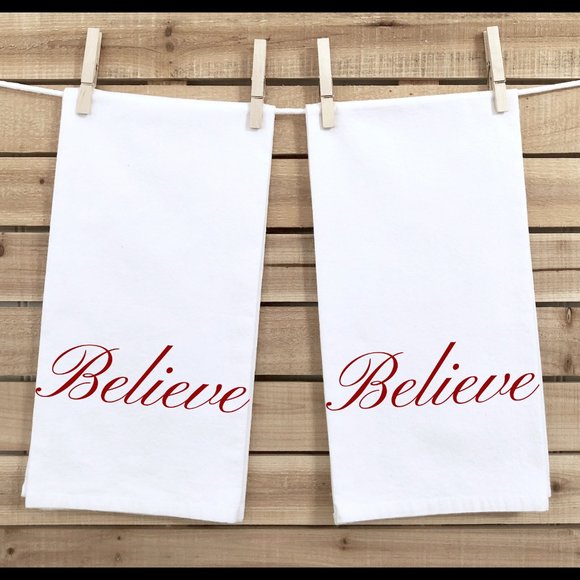 Christmas Towels, Set of 2, Believe, Kitchen or Bathroom, Microfiber - Picture 2 of 3